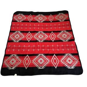 Cabin Fever Southwestern Aztec Throw Blanket 64x72 Red Grey Black Reversible
